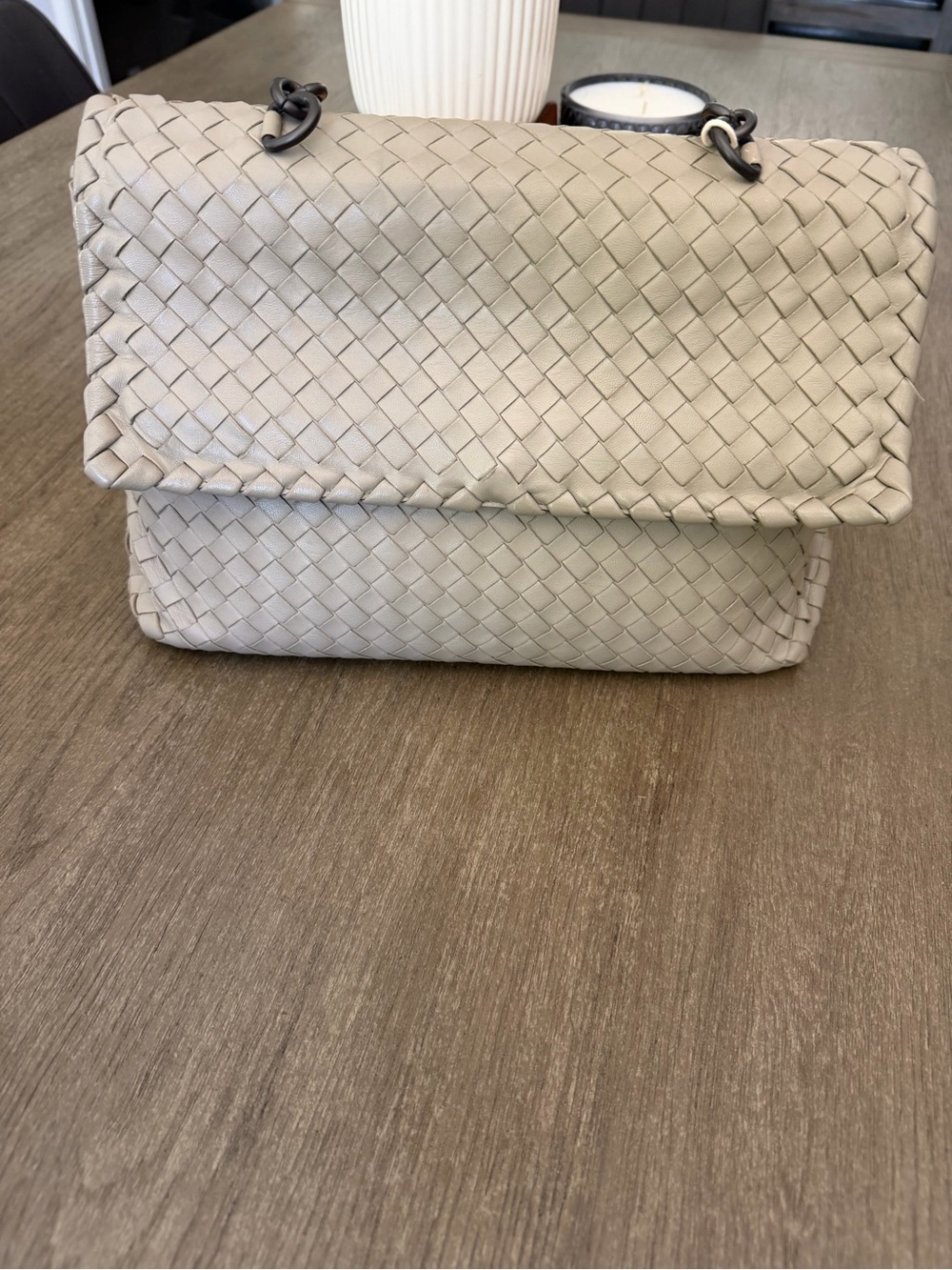 Authentic Bottega Veneta -Olimpia Woven Leather Shoulder Bag in Light Taupe - Picture 5 of 15